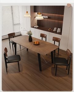 Apexerahomelife solid wood dining set JX-DTS-004 featuring a modern minimalist design, perfect for home family gatherings, high-angle view on wooden flooring.