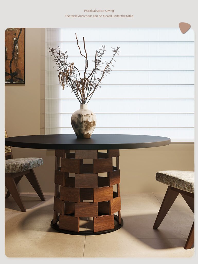 切片 08 2 Apexerahomelife Solid Wood Round Dining Set JX-DTS-005 Modern Minimalist Design with Rattan Chairs
