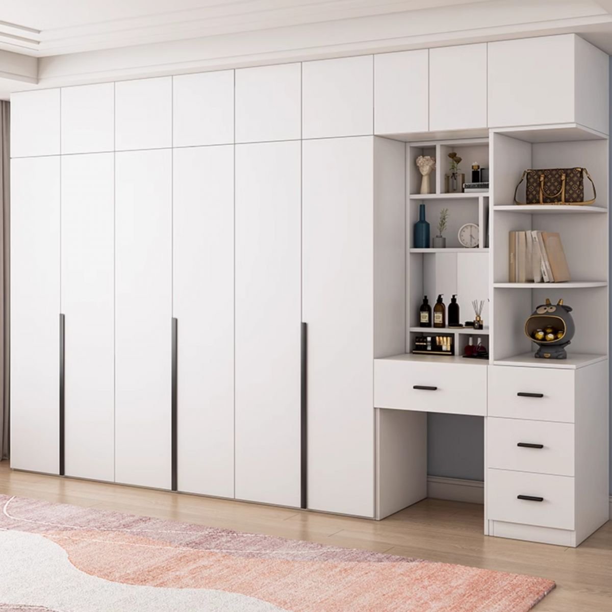 Chalk Modern Simple Style Composite Wood Wardrobe Closet with Soft Close Door, Interior Shelves, and Clothing Rod - Image 2