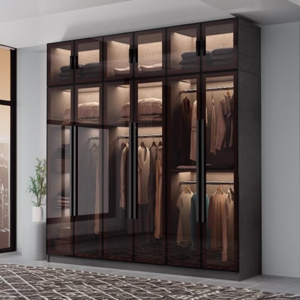 1200x1200 111 Stunning Glass Door Wardrobe with Integrated LED Lighting - Grand 95" Tall ENF Eco-Friendly Armoire