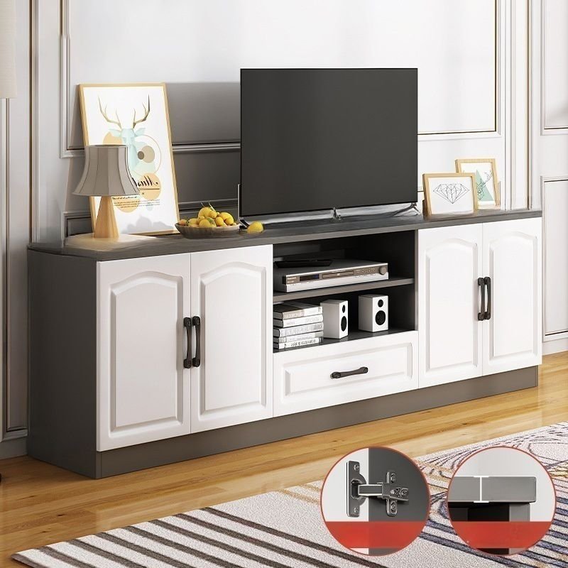 Contemporary Wooden Media Console TV Stand with Drawers and Doors - Image 2