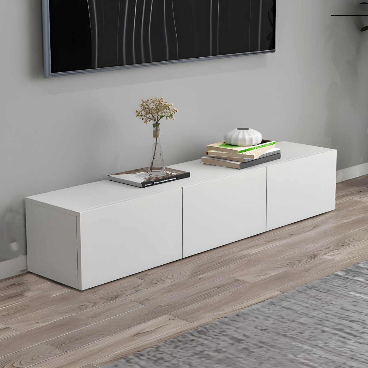 White Art Deco Wooden TV Stand with 4/3 Drawers and Cable Management - Image 2