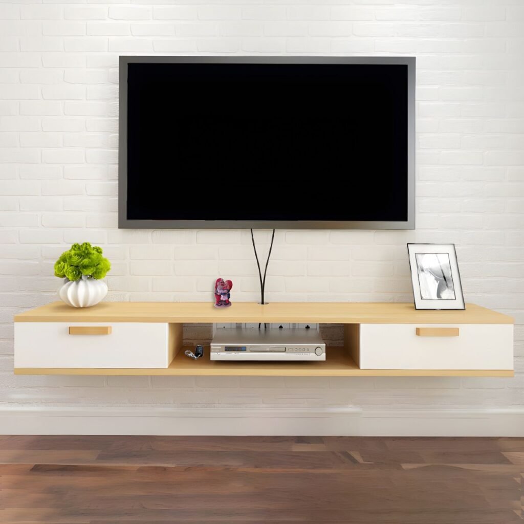 1200x1200 119 Natural Color Lumber TV Stand with Exposed Storage, Shelf, 2-Drawer & Cable Management