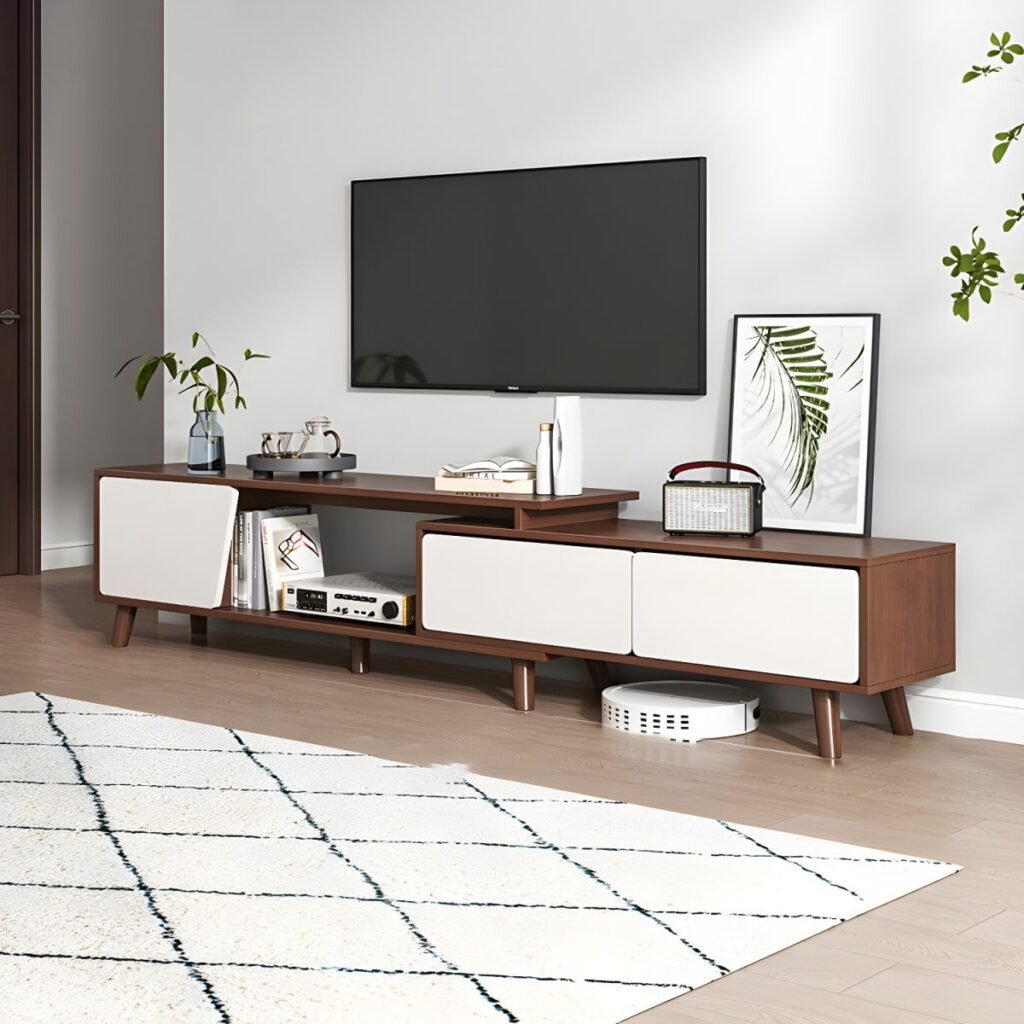 1200x1200 122 3-Drawer Modern Wood TV Stand with Open Storage and Cable Management