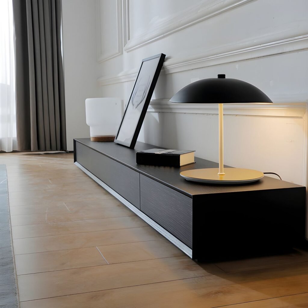 1200x1200 133 Black Wood Grain Media Base with 4 Drawers, Bold 71 inch Low Profile TV Console for Modern Living