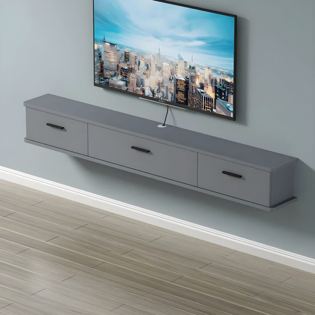 1200x1200 138 Floating Grey Media Console | Stunning Airy Unit