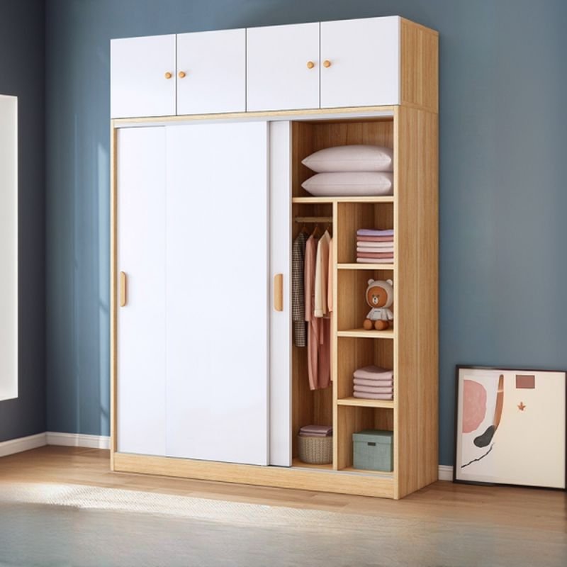 Simplistic Timber Wardrobe with Interior Shelves, Clothing Rod, and Slipping Mechanism - Image 2