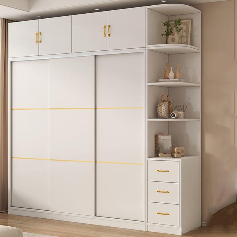 Graceful White Sliding Door Armoire with Top Cupboards - Premium 71" to 86.5" Modular Wardrobe in 28 Versatile Configurations - Image 10