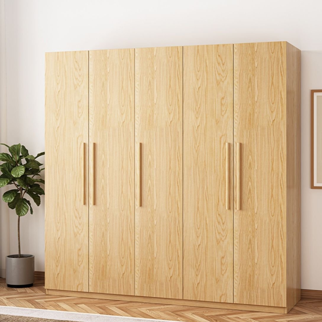 Modern Natural Wood Wardrobe Armoire with Sliding Doors, Drawers, and Shelves - Image 2
