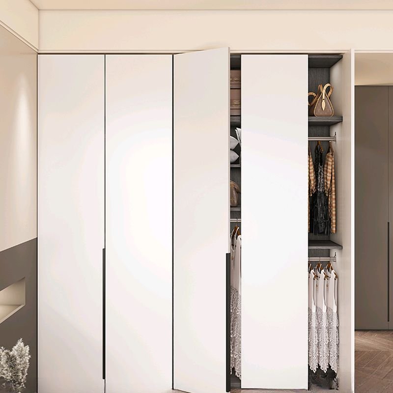 White Modish Manufactured Wood Armoire Cabinet with Soft Close Drawer and Door, Interior Shelves, and Clothing Rod - Image 2