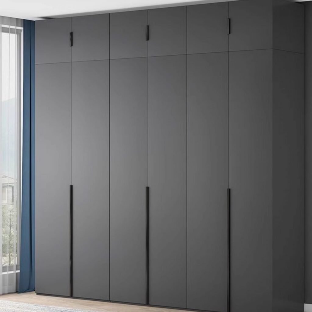 1200x1200 87 Light Gray Modern Manufactured Wood Wardrobe with 6 Soft Close Doors, Interior Shelves, and Hanging Rod Armoire