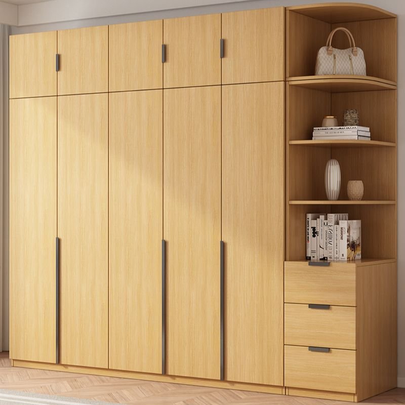 Exquisite Natural Wood Grain Wardrobe with Integrated Side Cabinet - Premium 90.5" Tall ENF Eco-Friendly Armoire - Image 8