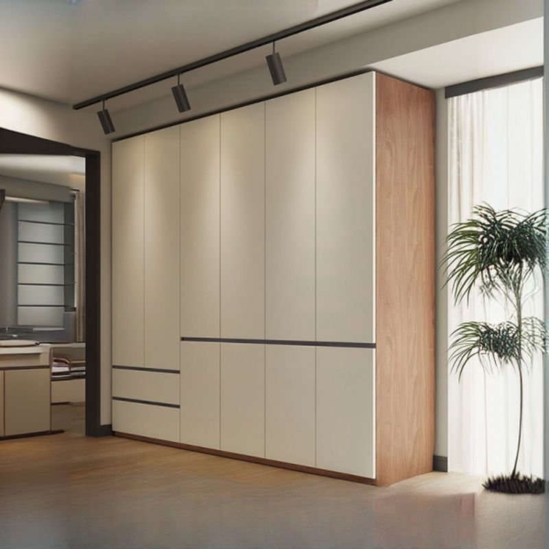 Chic Warm Beige & Wood Grain Wardrobe with Hidden Handles - Premium 94.5" Tall ENF Eco-Friendly Armoire - Image 11