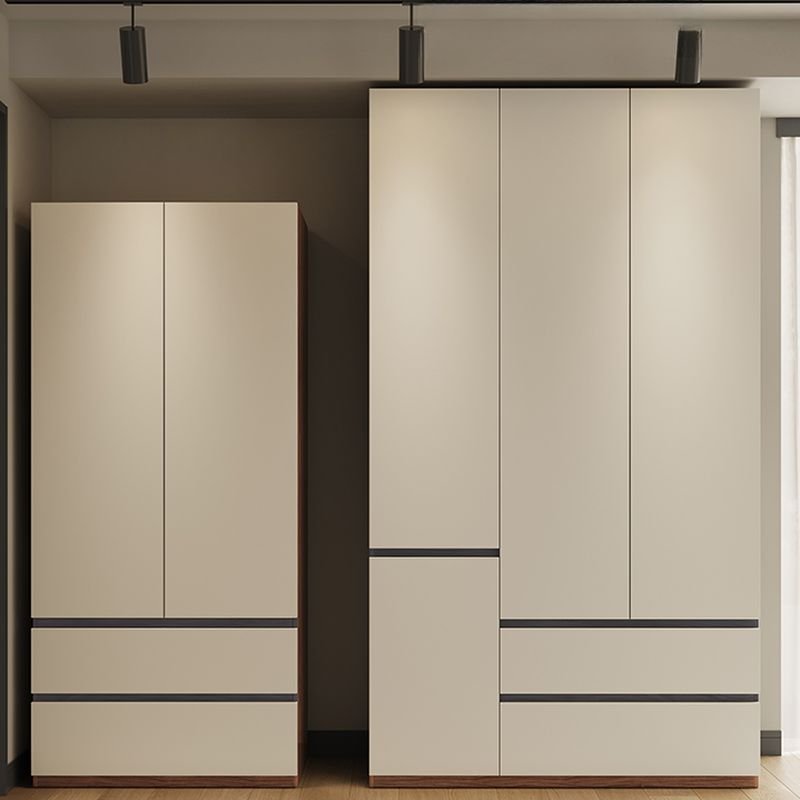 Chic Warm Beige & Wood Grain Wardrobe with Hidden Handles - Premium 94.5" Tall ENF Eco-Friendly Armoire - Image 2