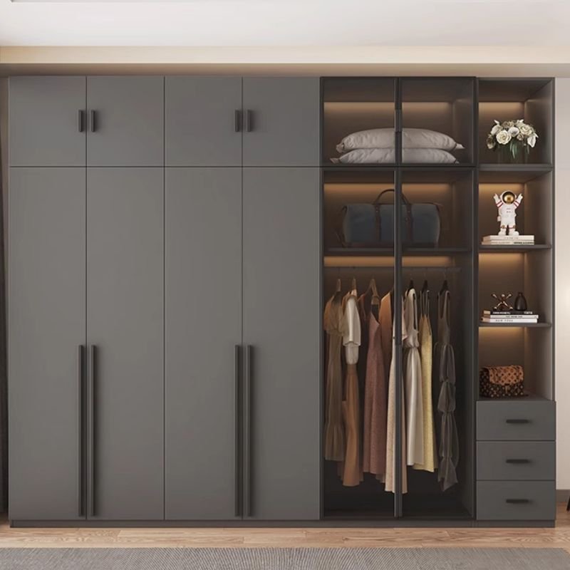Storm Gray Minimalist Laminate Wardrobe Armoire with Compartments, Interior Shelves, 3 Soft Close Drawer and 8 Doors, and Clothing Rod - Image 2