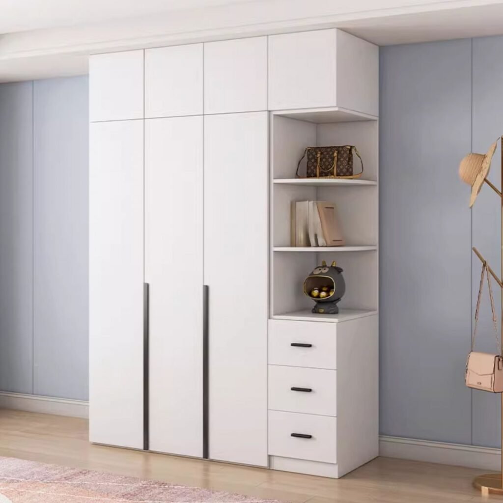 1200x12001 108 Exquisite White Armoire with Side Display Shelves - Premium 94.5" Tall ENF Eco-Friendly Wardrobe System