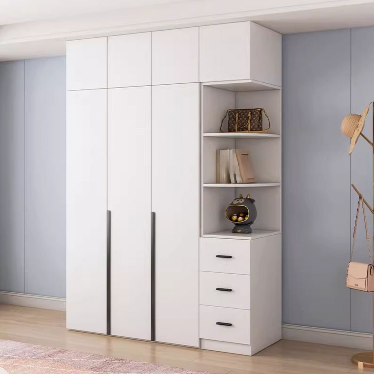 Chalk Modern Simple Style Composite Wood Wardrobe Closet with Soft Close Door, Interior Shelves, and Clothing Rod - Image 3