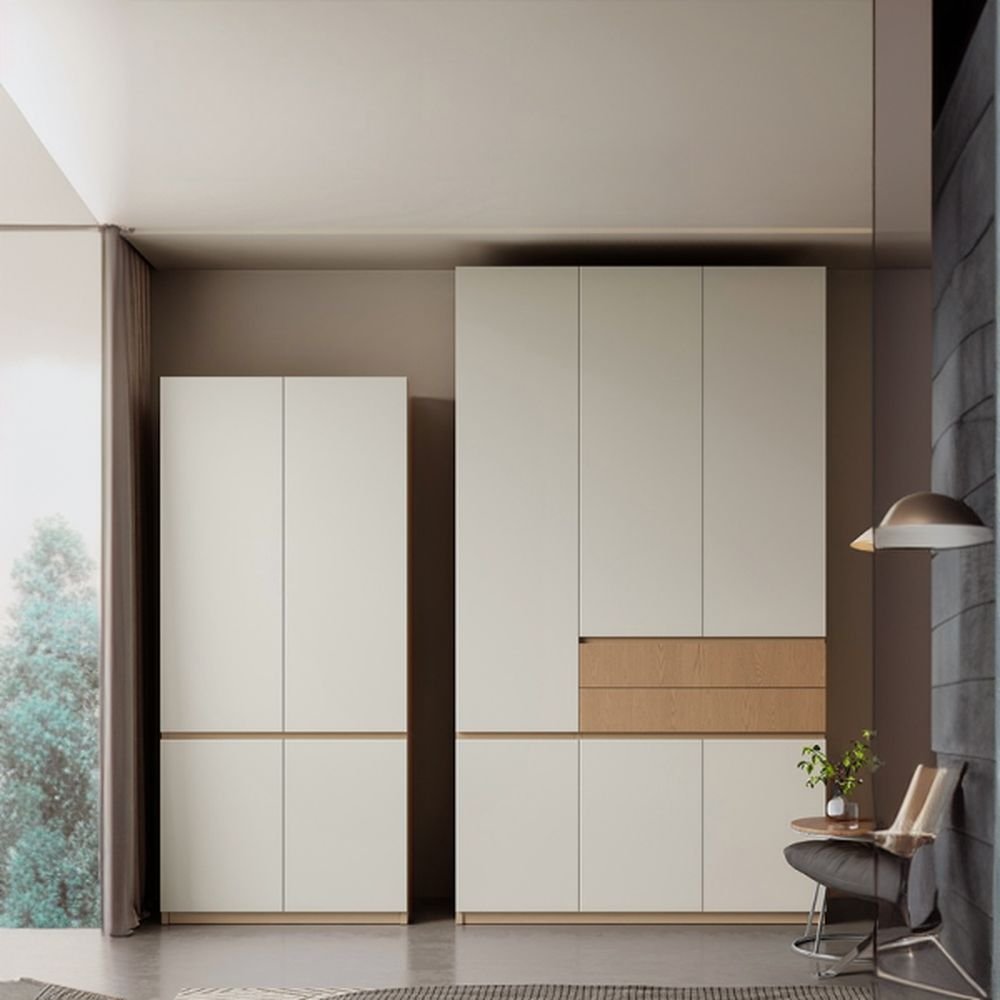 Chic Two-Tone Wood and White Wardrobe with Hidden Handles - Grand 94.5" Tall ENF Eco-Friendly Armoire - Image 2
