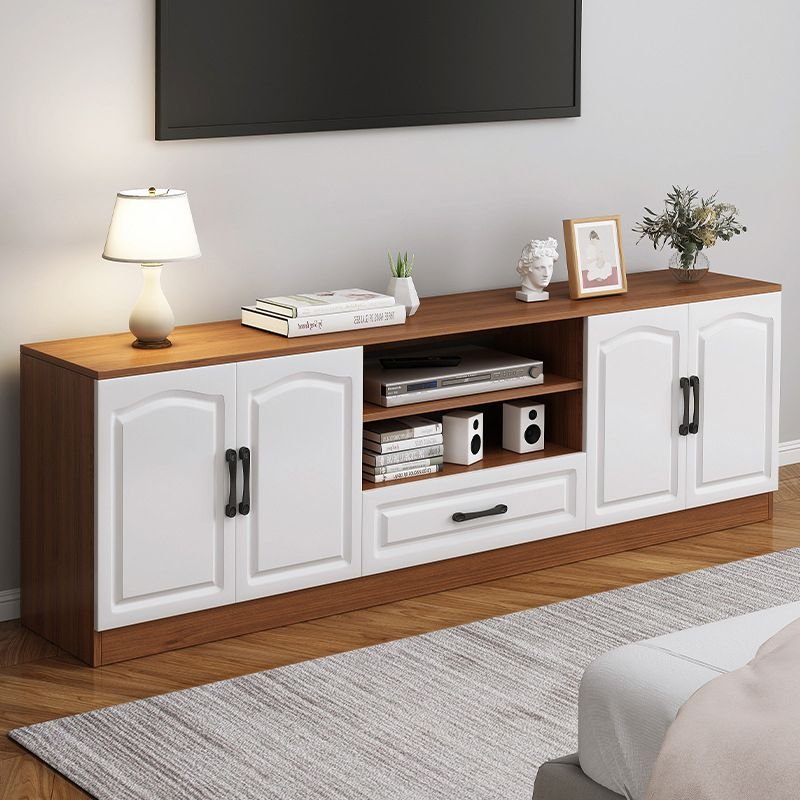 Contemporary Wooden Media Console TV Stand with Drawers and Doors - Image 3