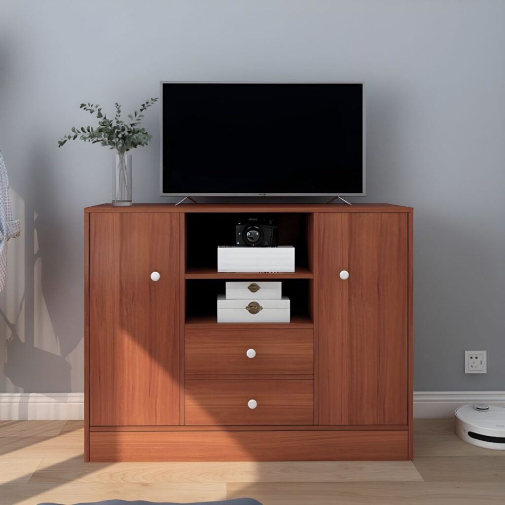 1200x12001 128 Elegant Tall White Wood TV Stand with 2 Drawers and Cabinets, 40 inch Compact High Media Console for Bedroom and Small Living Room