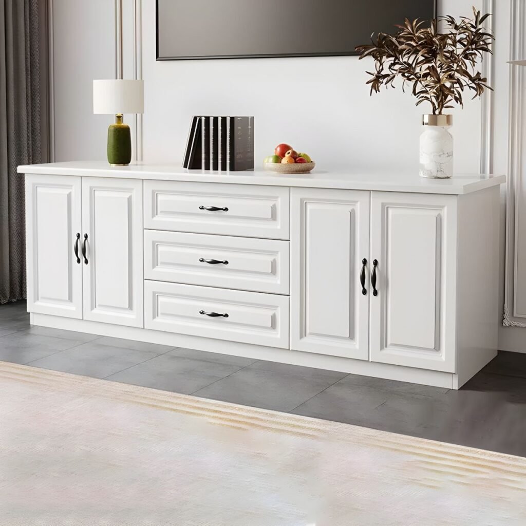1200x12001 138 Classic White Compact TV Stand with 3 Drawers, 39 inch Charming European Media Console for Cozy Bedroom Luxury