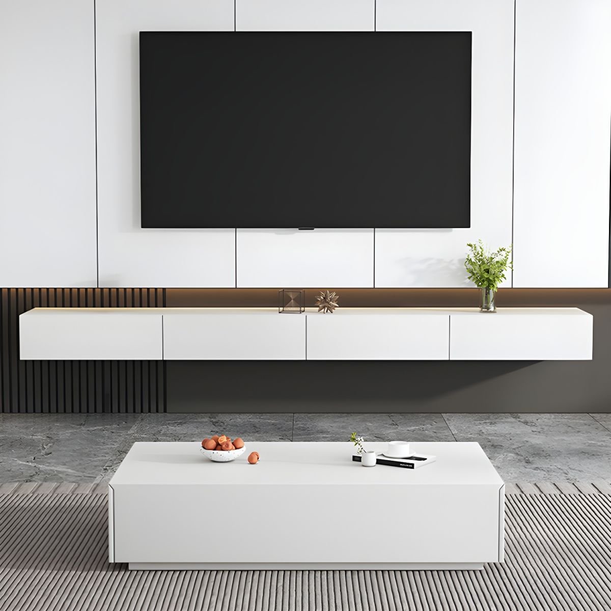 Art Deco TV Stand with 2 Drawers, 2 Cabinets, and Cable Management - Image 2