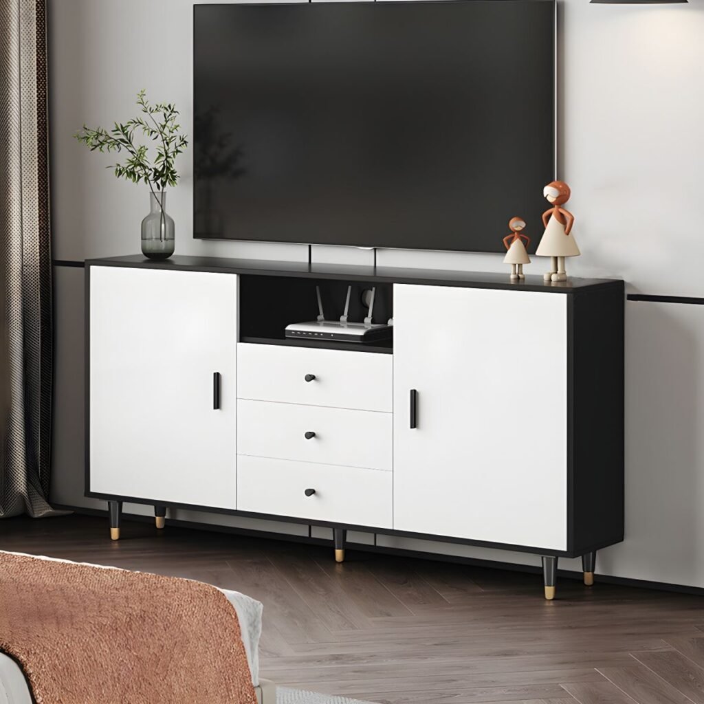 1200x12001 154 Sleek Grey White Media Base with 2 Drawers, Exquisite 51 inch Wall Mounted Console for Cozy Master Bedrooms