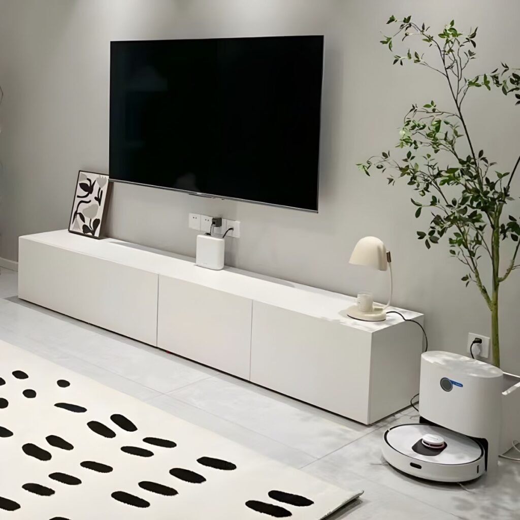 1200x12001 155 Sleek White 3 Drawer Console with Floating Design, Charming 71 inch Media Base for Minimalist Living