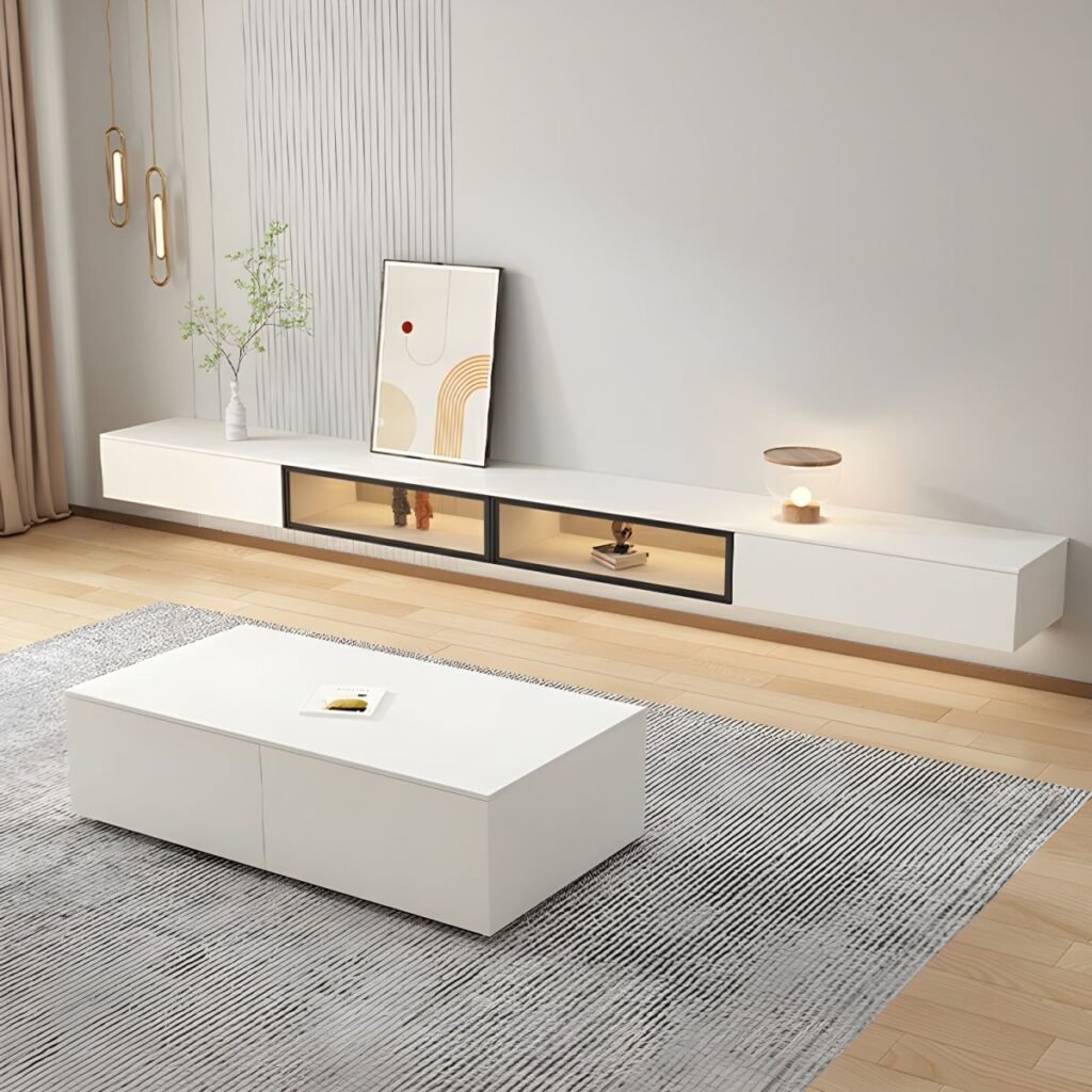 1200x12001 159 Apexerahomelife Floating Glass Door TV Stand JX-TVC-013 with LED Lights, Stunning 94 inch Modern Media Console for Luxury Homes