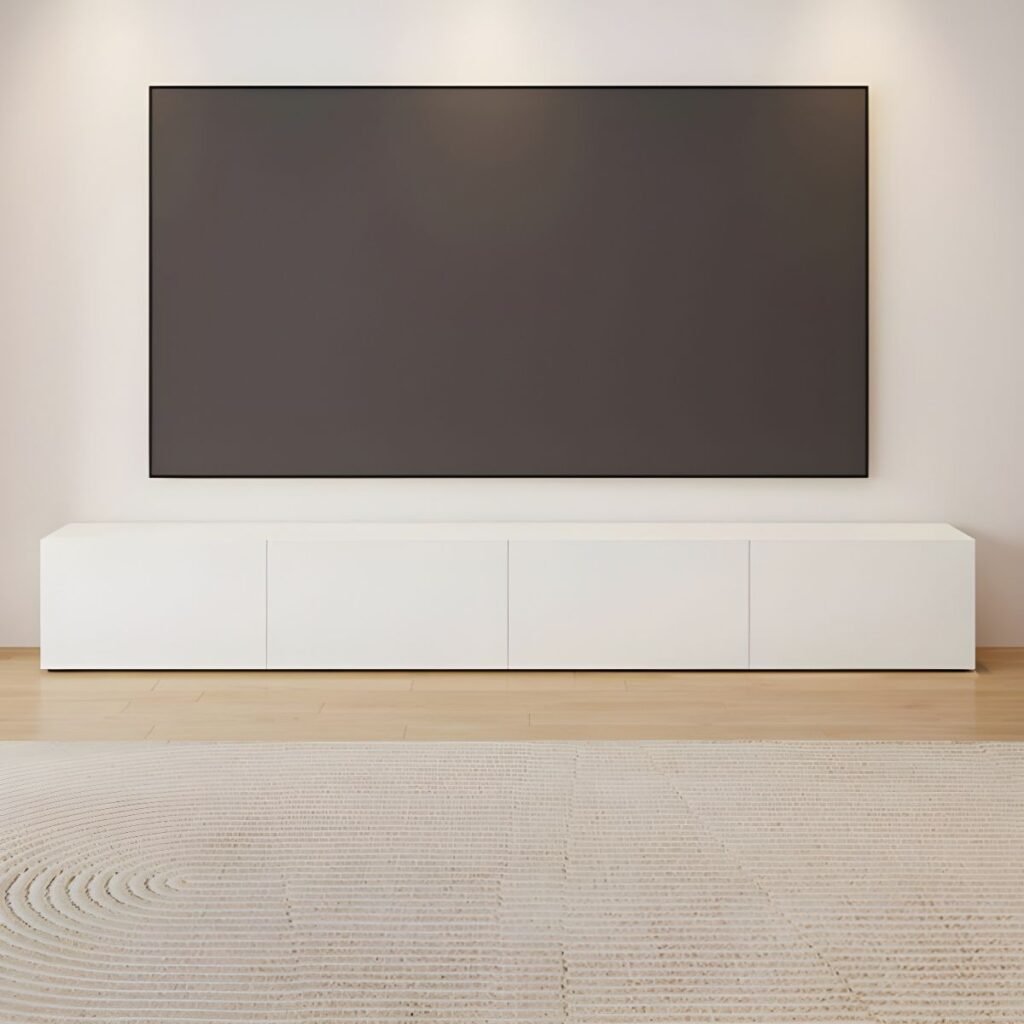 1200x12001 165 Ultra Slim White TV Console, Captivating 71 inch Low Profile Media Base with 4 Drawers for Clean Living