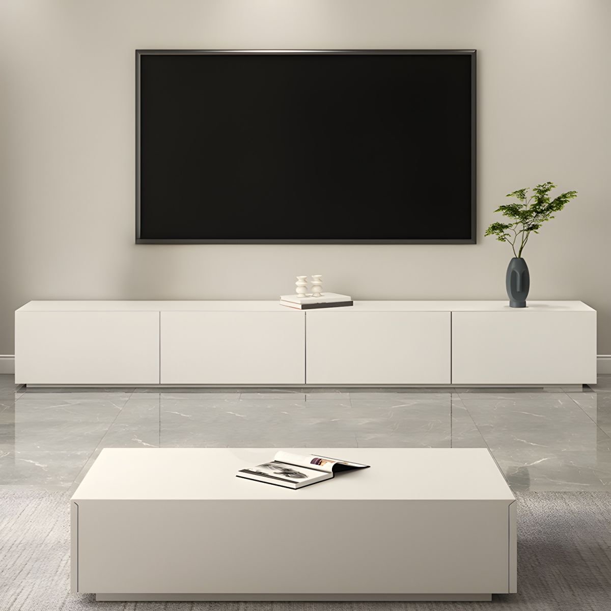 Modish White Wood TV Stand in Composite Wood with Cabinet Storage, 3 Drawers/4-Drawer/2 Drawers and Cable Management - Image 2