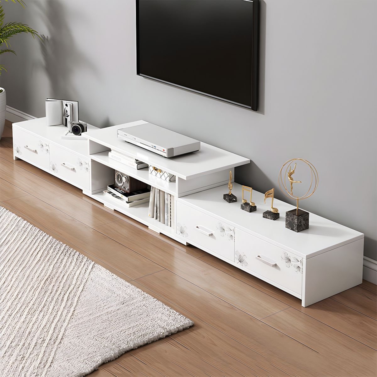 Contemporary TV Stand with Drawers / Cabinets in White , Faux Wood TV Console - Image 2