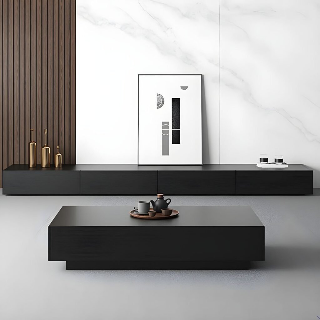 1200x12001 187 Bold Black Wood TV Stand with 3 Sophisticated Drawers, 71 inch Impressive Media Base for Cinematic Living Rooms