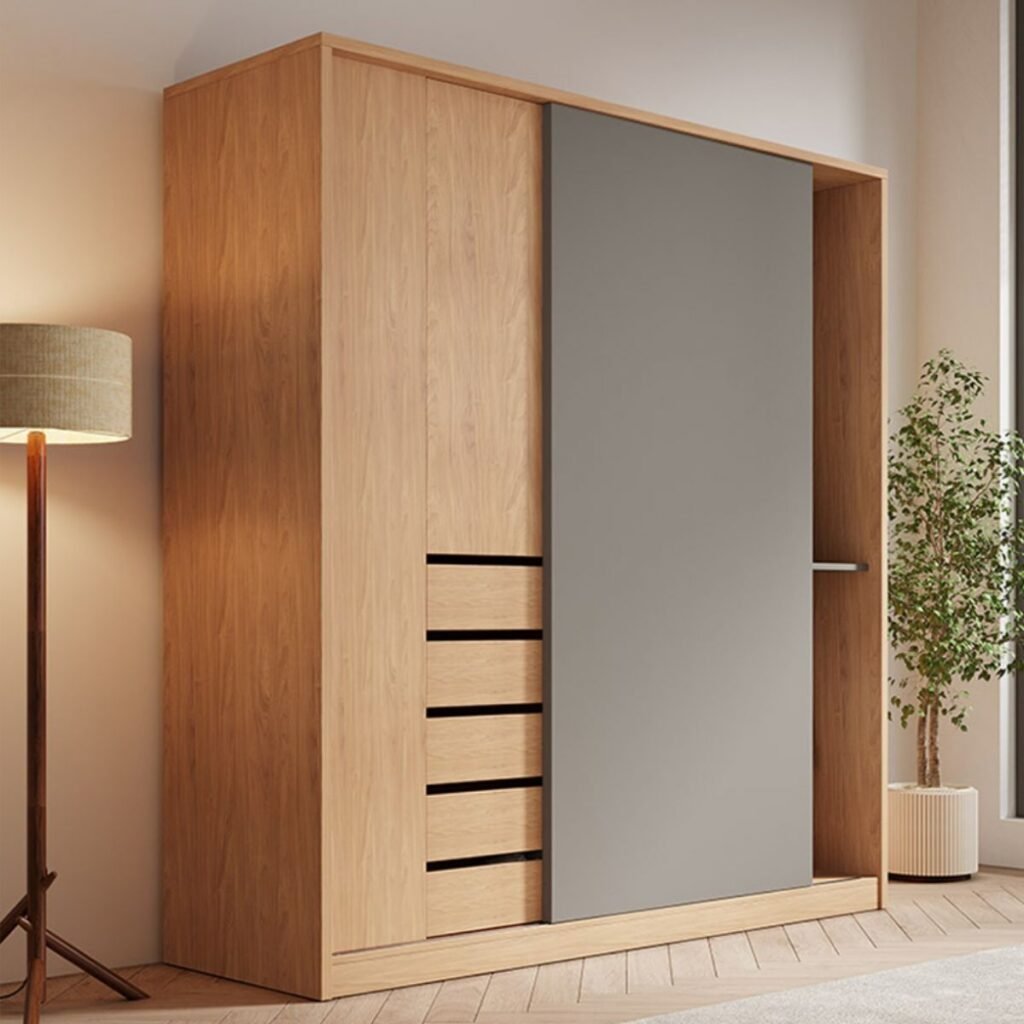1200x12001 20 Modern 2-Sliding Door Wardrobe with 5 Drawers & Eco-Friendly E0 Wood - 20 Customizable Sizes for Luxury Bedroom Storage