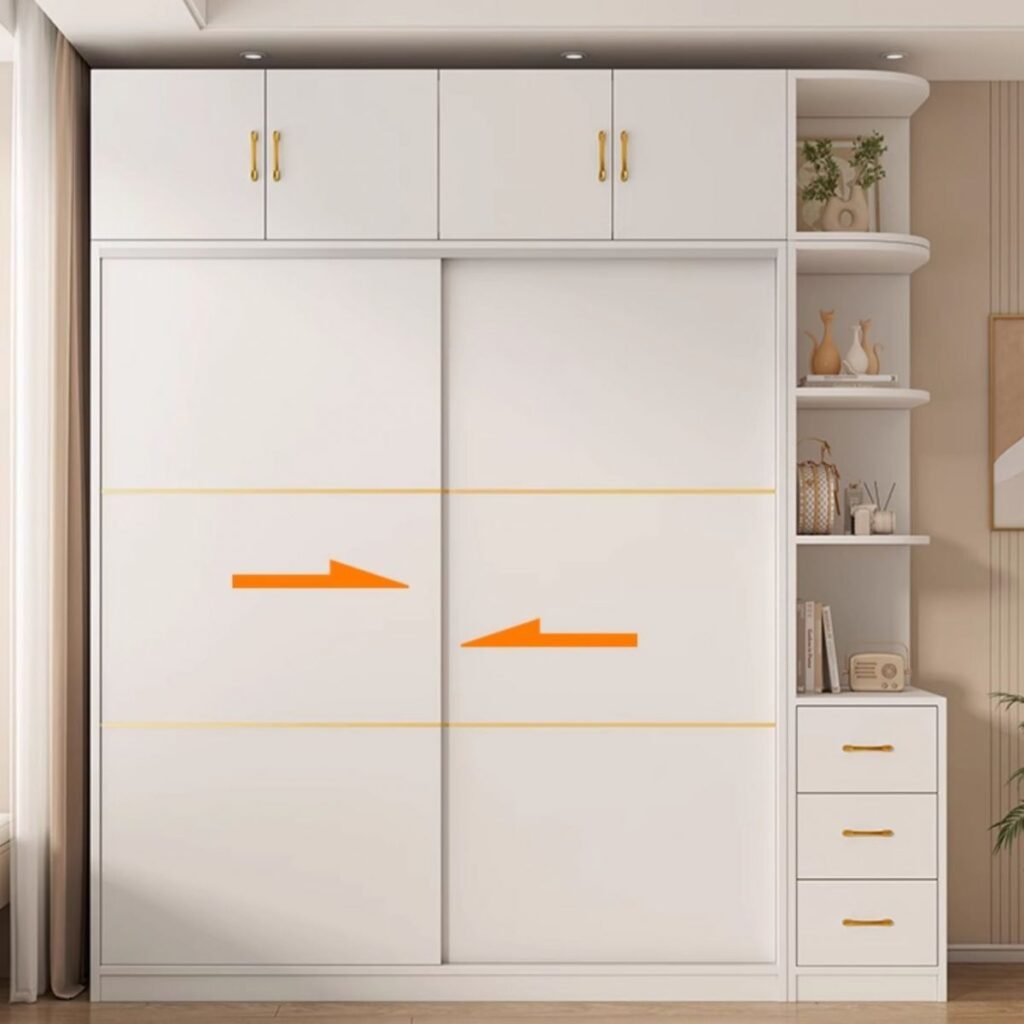 1200x12001 38 Graceful White Sliding Door Armoire with Top Cupboards - Premium 71" to 86.5" Modular Wardrobe in 28 Versatile Configurations