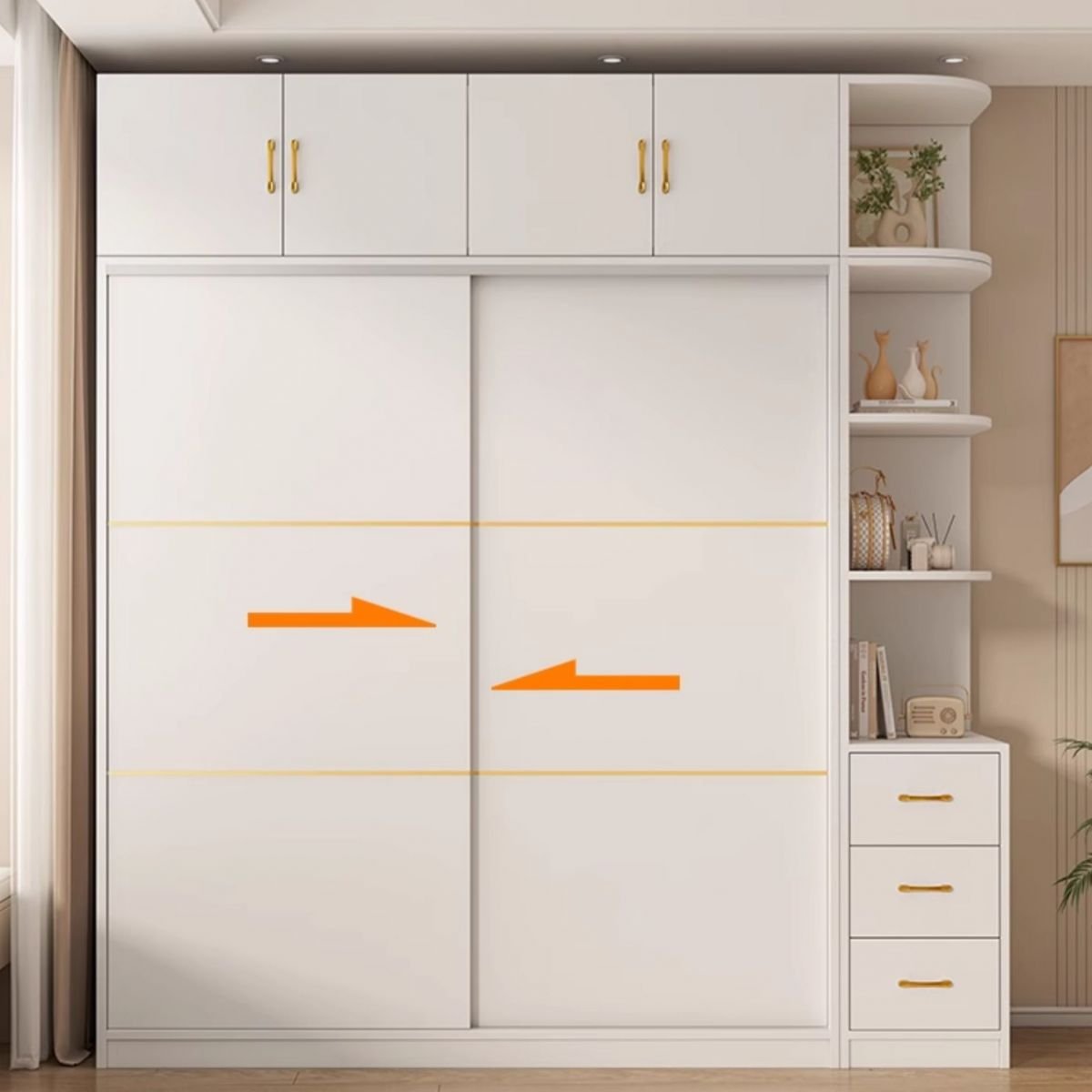 Graceful White Sliding Door Armoire with Top Cupboards - Premium 71" to 86.5" Modular Wardrobe in 28 Versatile Configurations - Image 2