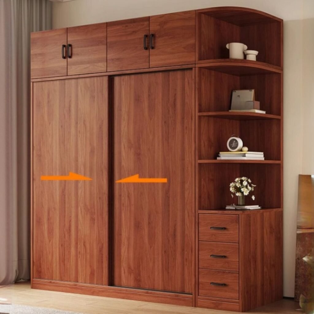 1200x12001 39 Elegant Brown Oak Sliding Door Wardrobe with Side Drawers - Premium 71" to 86.5" High-Capacity Storage in 28 Styles