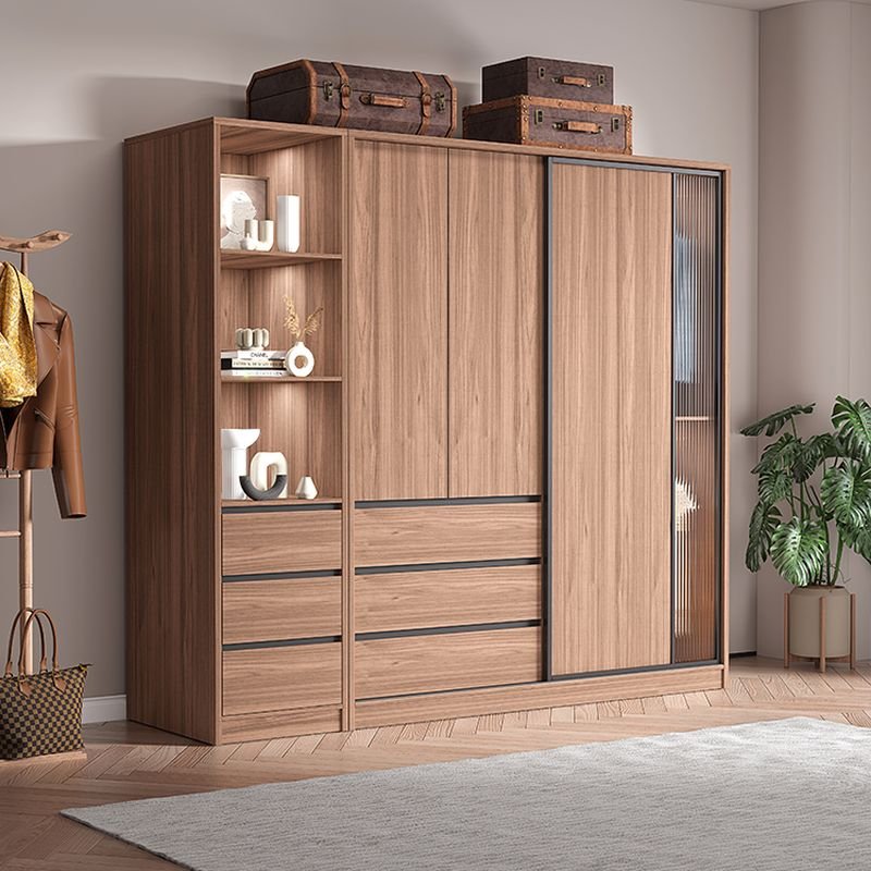 Minimalist Manufactured Wood Wardrobe Closet with Interior Shelves and Clothing Rod - Image 2