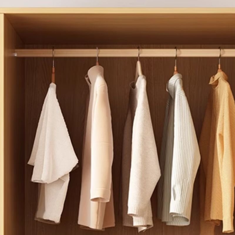 Exquisite Natural Wood Grain Wardrobe with Integrated Side Cabinet - Premium 90.5" Tall ENF Eco-Friendly Armoire - Image 2