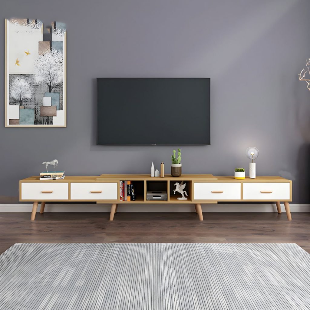 Multi Color Block TV Stand 318cm in grey and yellow.