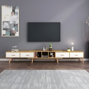 Scandinavian Style Wood TV Stand with Open Shelving, Low Profile, No-Drilling Holes, 30cm Width