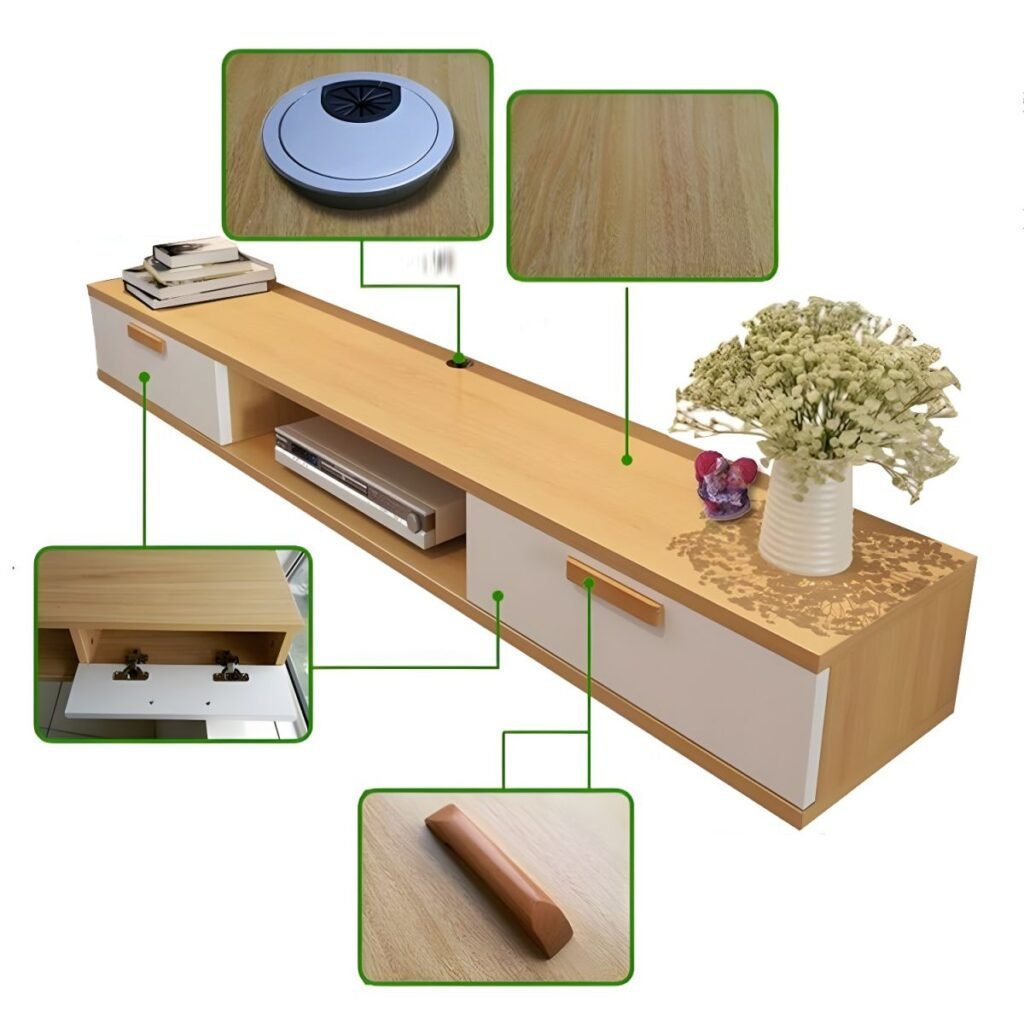 1200x120010 25 Natural Color Lumber TV Stand with Exposed Storage, Shelf, 2-Drawer & Cable Management