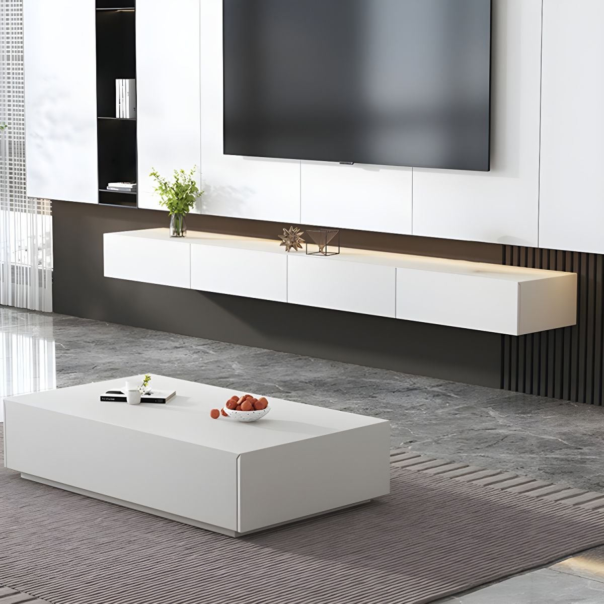 Art Deco TV Stand with 2 Drawers, 2 Cabinets, and Cable Management - Image 9