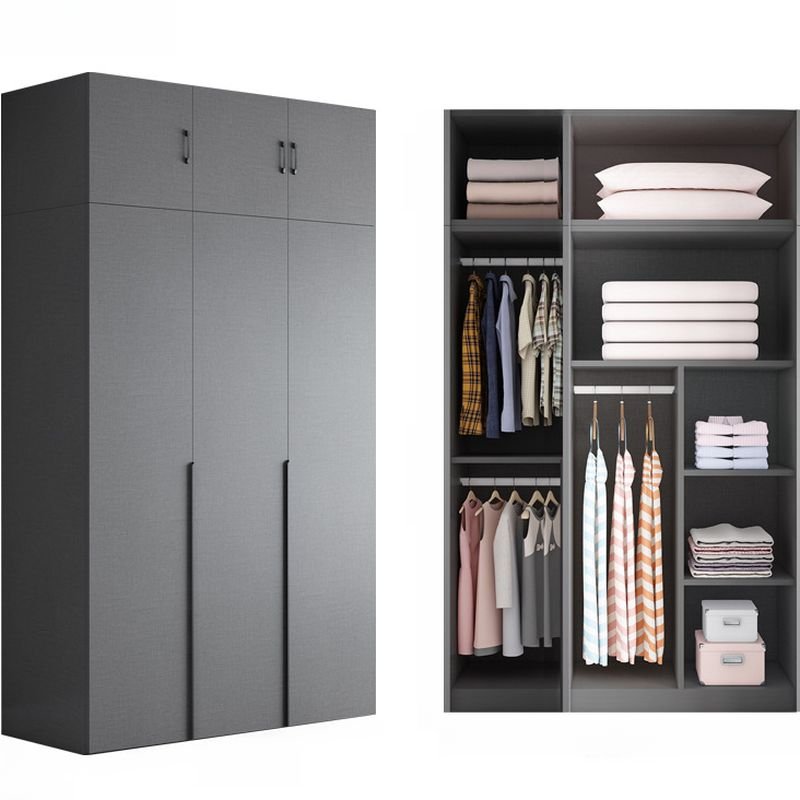 Light Gray Contemporary Reclaimed Wood Wardrobe Almirah with 2/3/4/5 Soft Close Doors, Interior Shelves, and Hanging Rod - Image 6