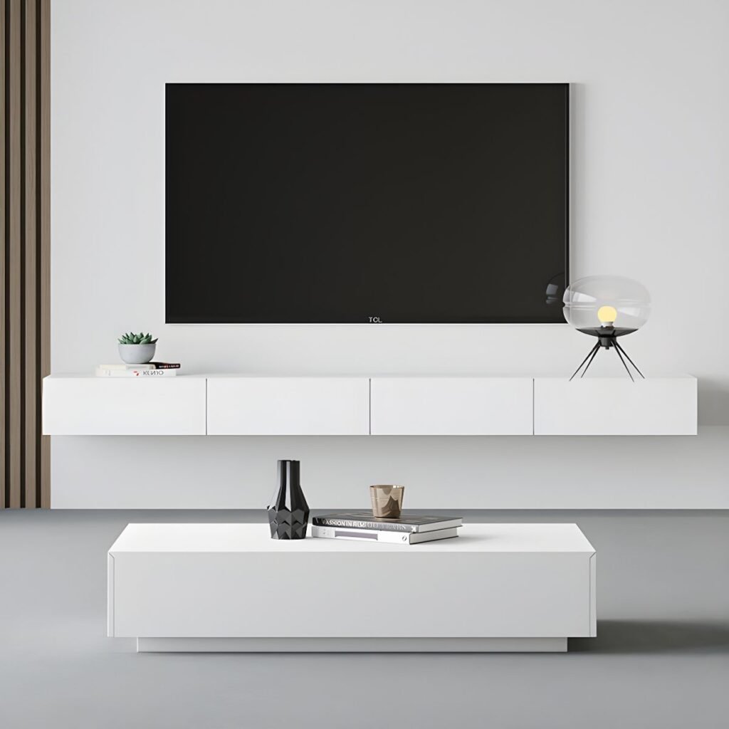 1200x120011 18 Sleek White Floating TV Stand with 2 Drawers, Stunning 71 inch Wall Mounted Media Console for Modern Luxury Spaces