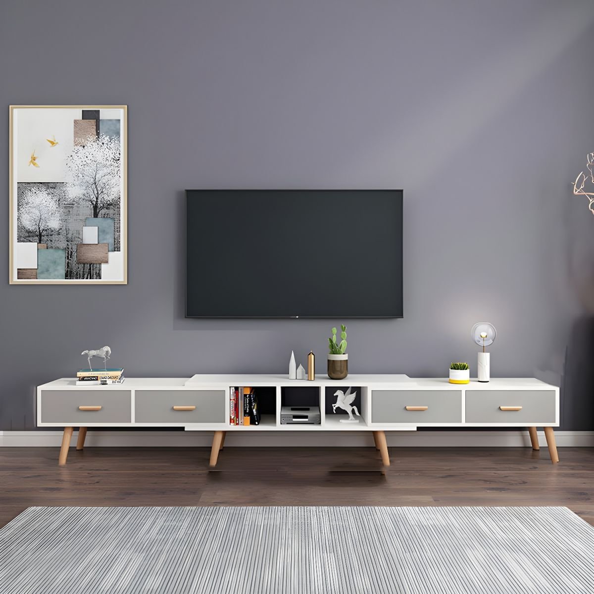 Scandinavian Style Wood TV Stand with Open Shelving, Low Profile, No-Drilling Holes, 30cm Width - Image 10