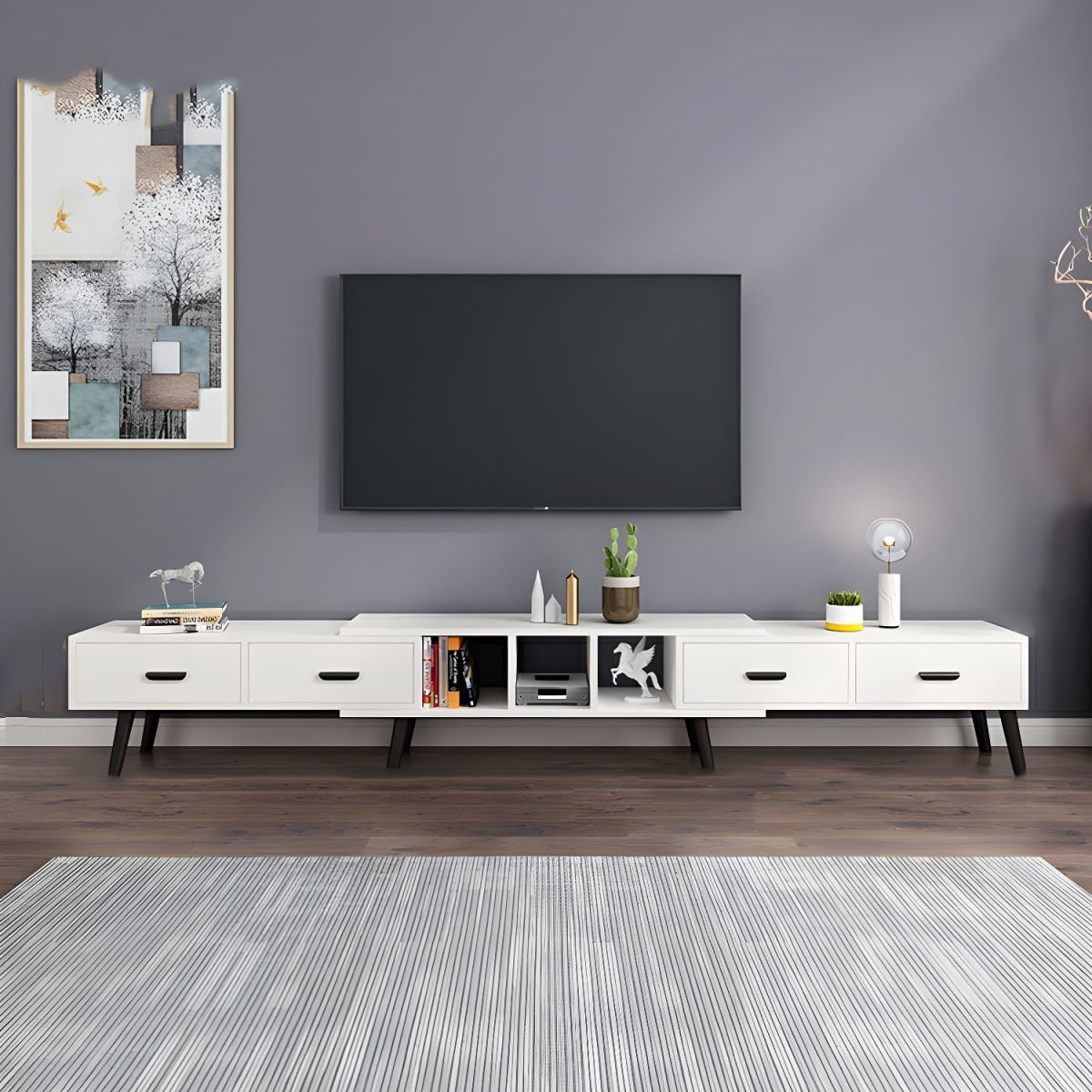 Scandinavian Style Wood TV Stand with Open Shelving, Low Profile, No-Drilling Holes, 30cm Width - Image 11