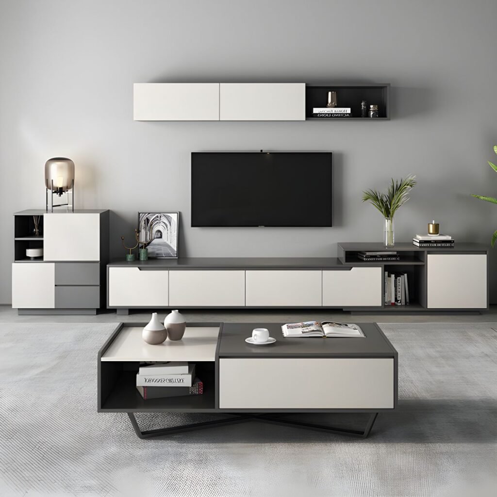 1200x120013 8 Extra Long Two Tone TV Stand with 4 Drawers, Stunning 114 inch Modern Media Console for Spacious Living Rooms