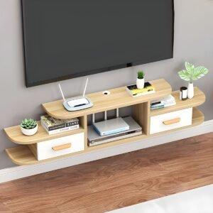 Sleek Floating Media Shelf with 2 Drawers, 47 inch Vibrant Wall Mounted TV Stand for Modern Compact Living