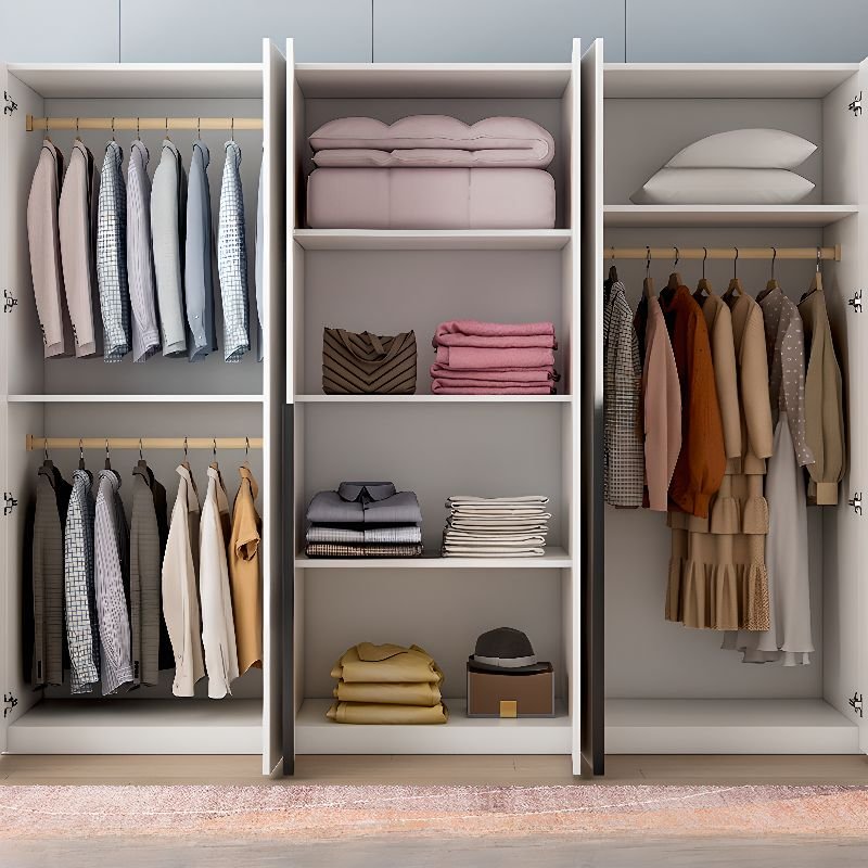 Chalk Modern Simple Style Composite Wood Wardrobe Closet with Soft Close Door, Interior Shelves, and Clothing Rod - Image 4